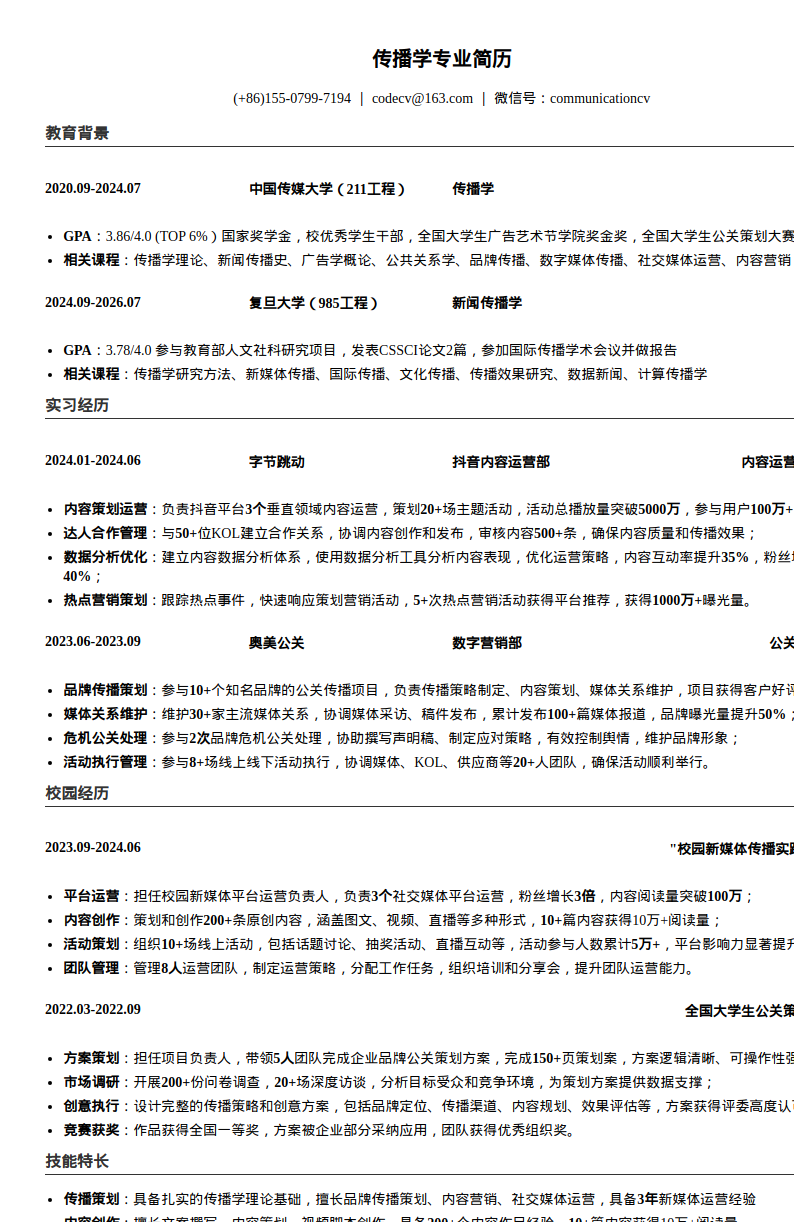 内容运营简历模板预览图