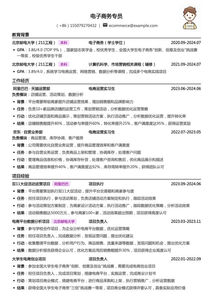 电子商务专员简历模板