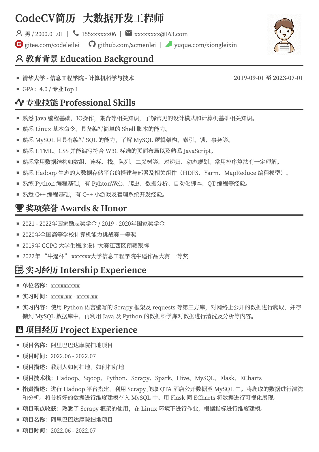 大数据开发工程师简历模板预览
