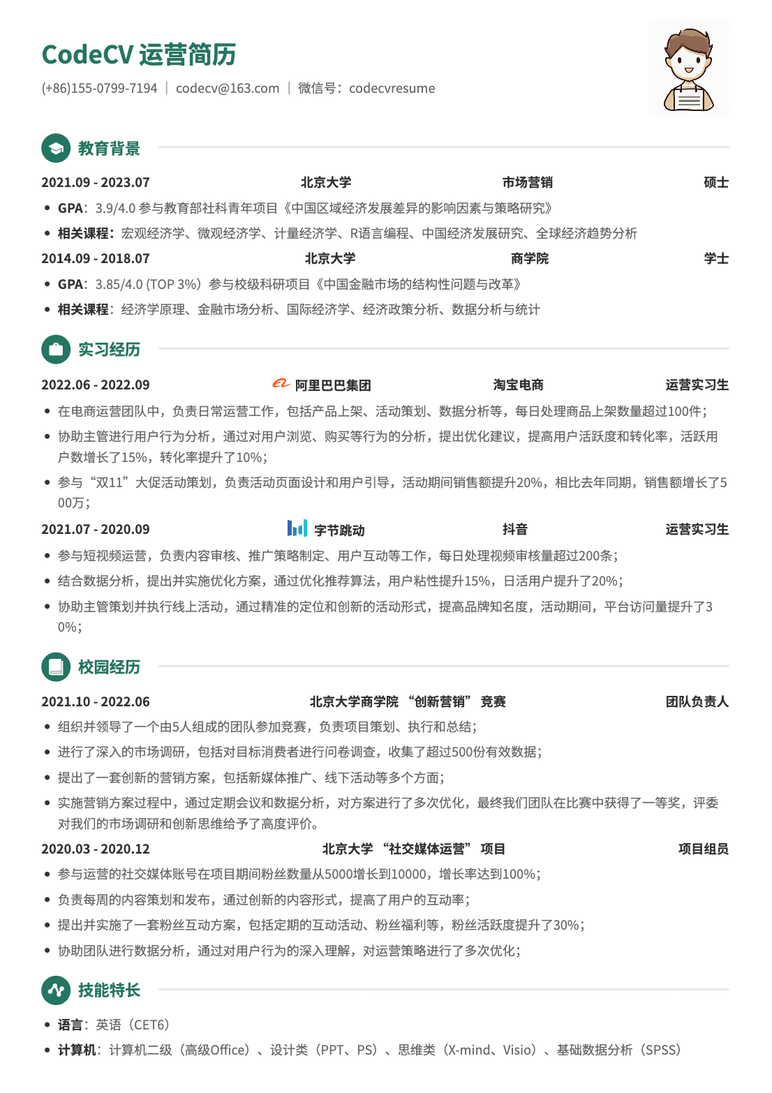 高级运营简历模板