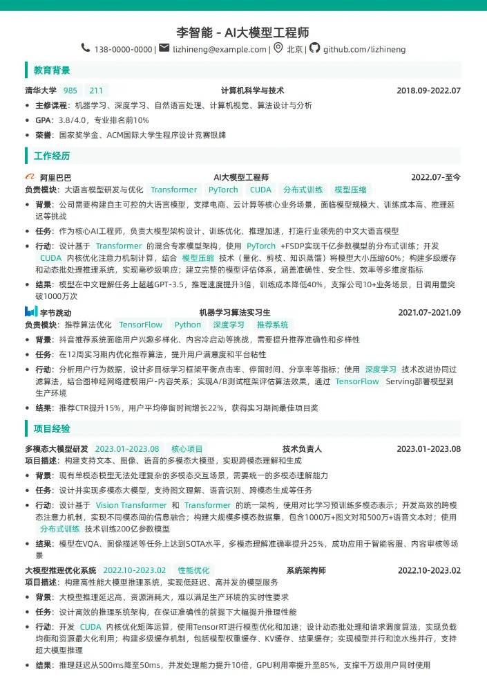 AI大模型工程师简历模板